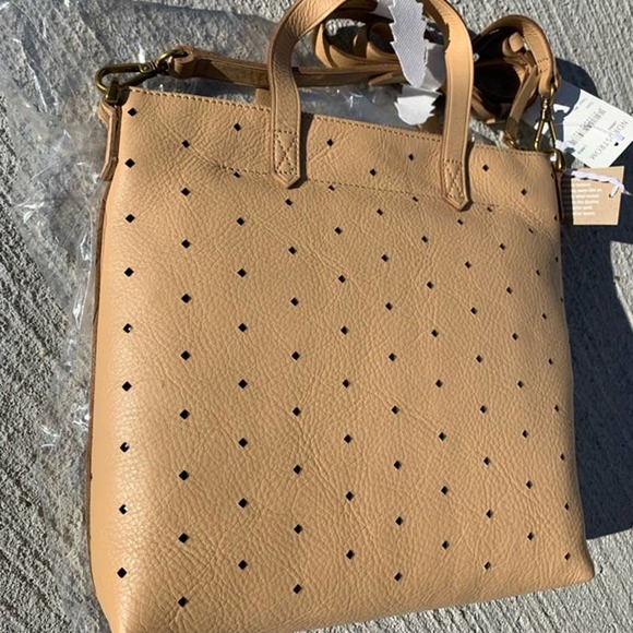 Madewell Light Tan Leather Mini Perforated Transport Tote Bag Hangbag Purse NWT - Picture 4 of 10